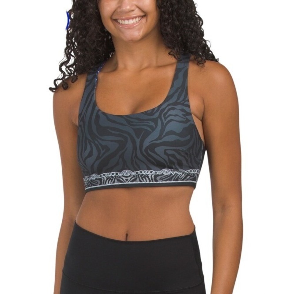 Johnny Was Reversible Square Neck Sports Bra Black Tiger Print Racerback XS